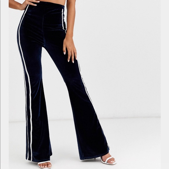 FASHIONKILLA Blue Velour Tube Top and High Waist Flare Pant with White Stripes - Picture 7 of 13